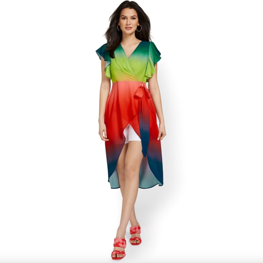 NWT New York & Company Rainbow Hi Low Ombre Blouse Top - Picture 1 of 9